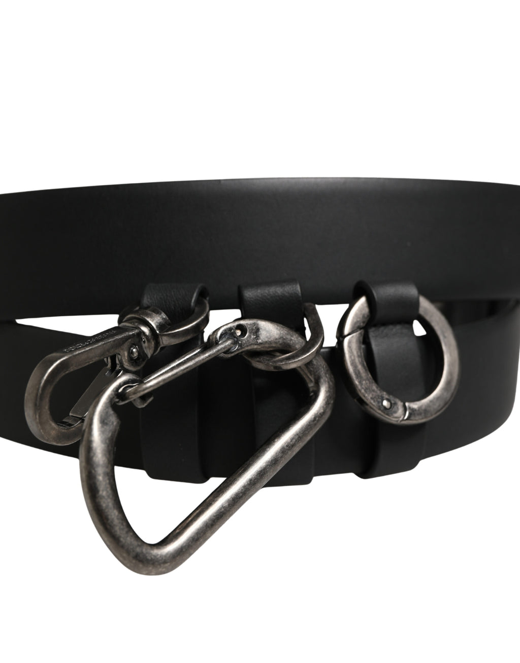 Black Calf Leather Silver Metal Buckle Belt
