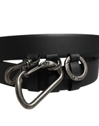 Black Calf Leather Silver Metal Buckle Belt