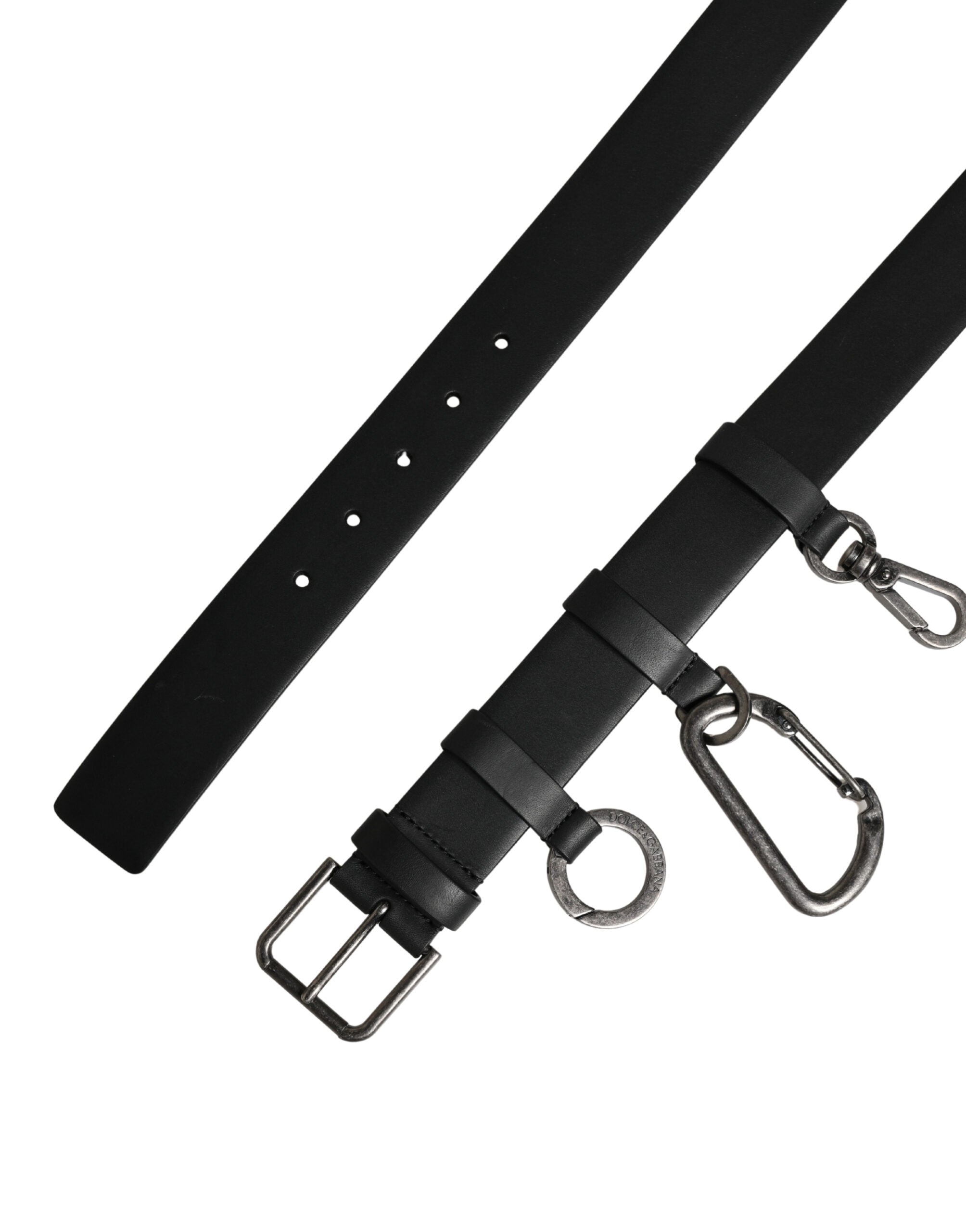 Black Calf Leather Silver Metal Buckle Belt
