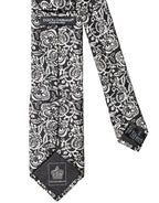 Black White Floral Fantasy Silk Adjustable Necktie Tie