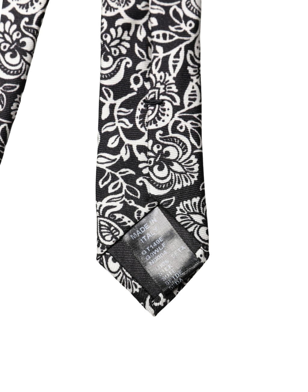 Black White Floral Fantasy Silk Adjustable Necktie Tie