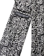 Black White Floral Fantasy Silk Adjustable Necktie Tie
