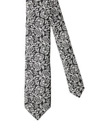 Black White Floral Fantasy Silk Adjustable Necktie Tie