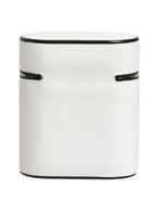 White Calf Leather Logo Print Flip Holder  Airpods Case