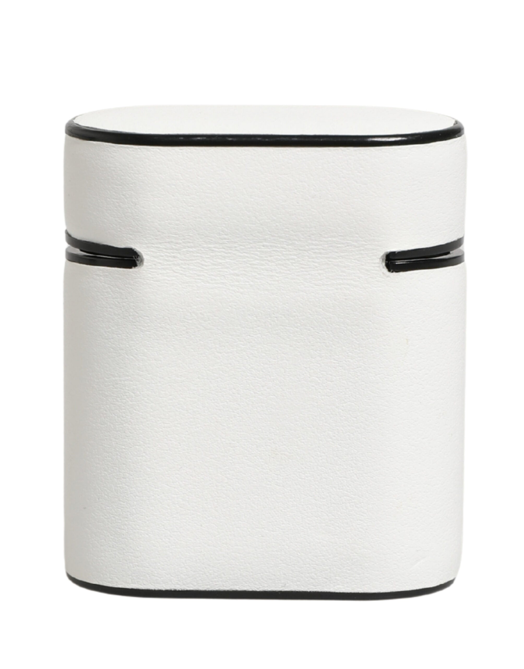 White Calf Leather Logo Print Flip Holder  Airpods Case