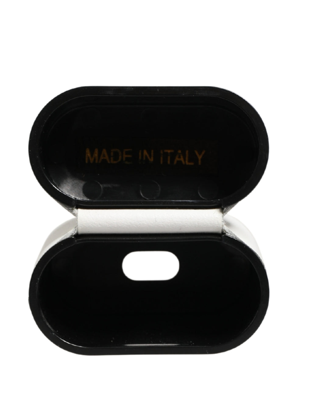 White Calf Leather Logo Print Flip Holder  Airpods Case