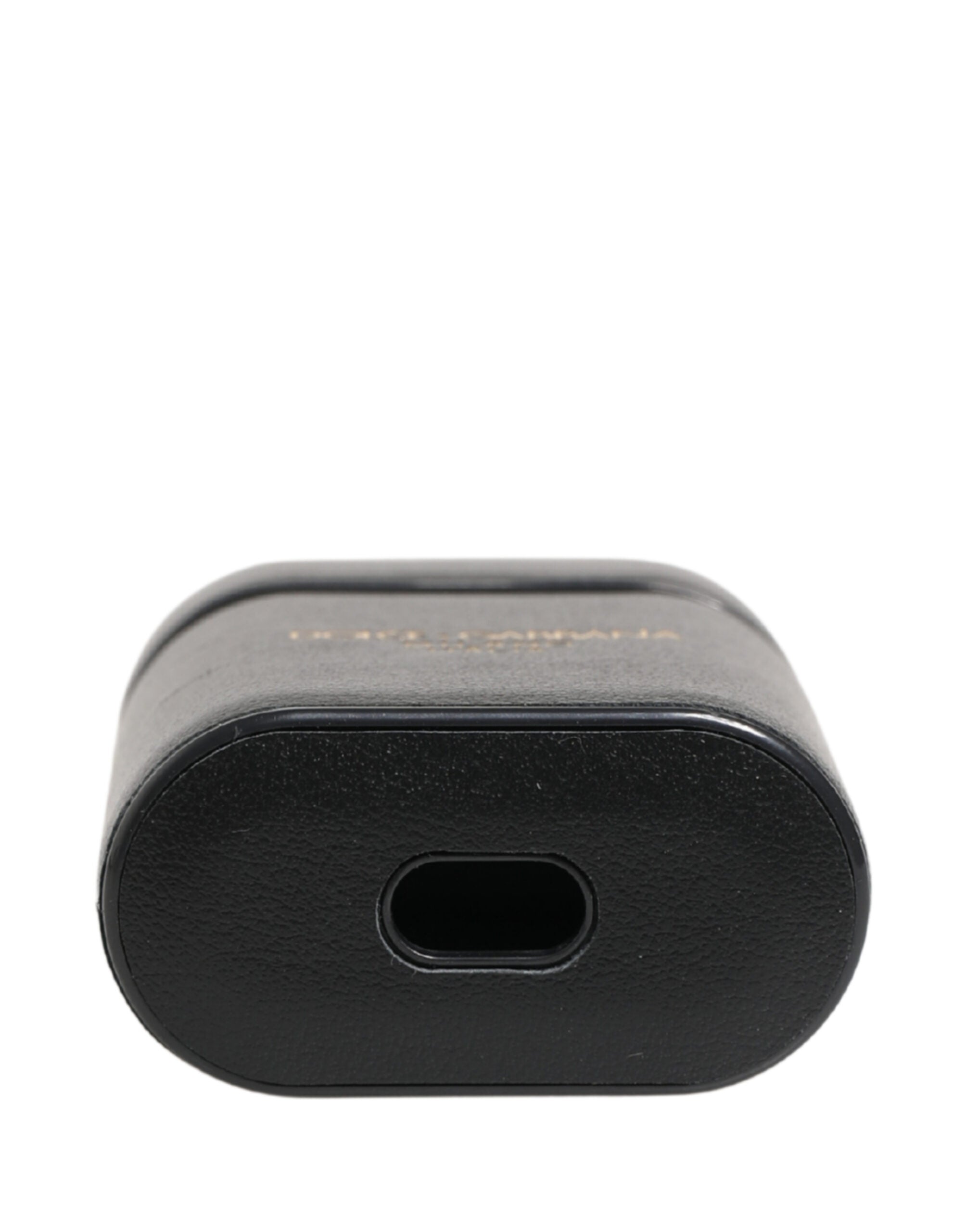 Black Calf Leather Logo Print Flip Holder Airpods Case