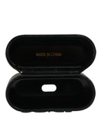 Black PVC Embossed Logo Flip Holder Women Airpods Case