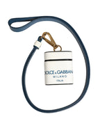 White Calf Leather Logo Flip Holder Strap Airpods Case