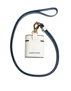 White Calf Leather Logo Flip Holder Strap Airpods Case