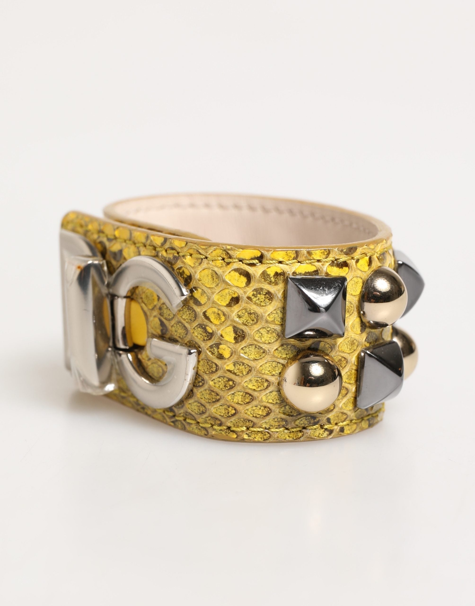 Yellow Leather Cuff Studded Embellished Bracelet