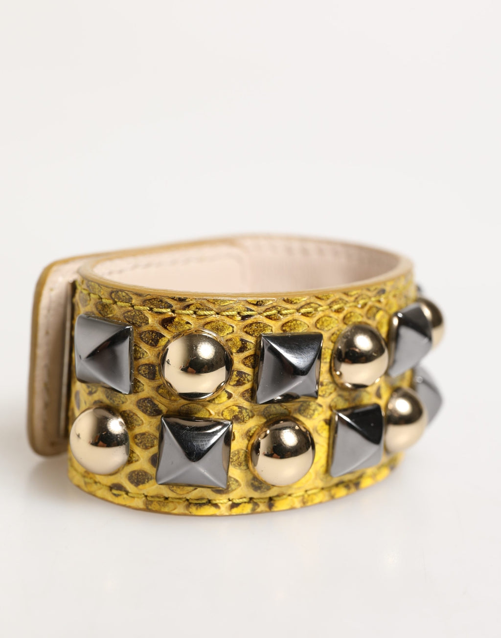 Yellow Leather Cuff Studded Embellished Bracelet