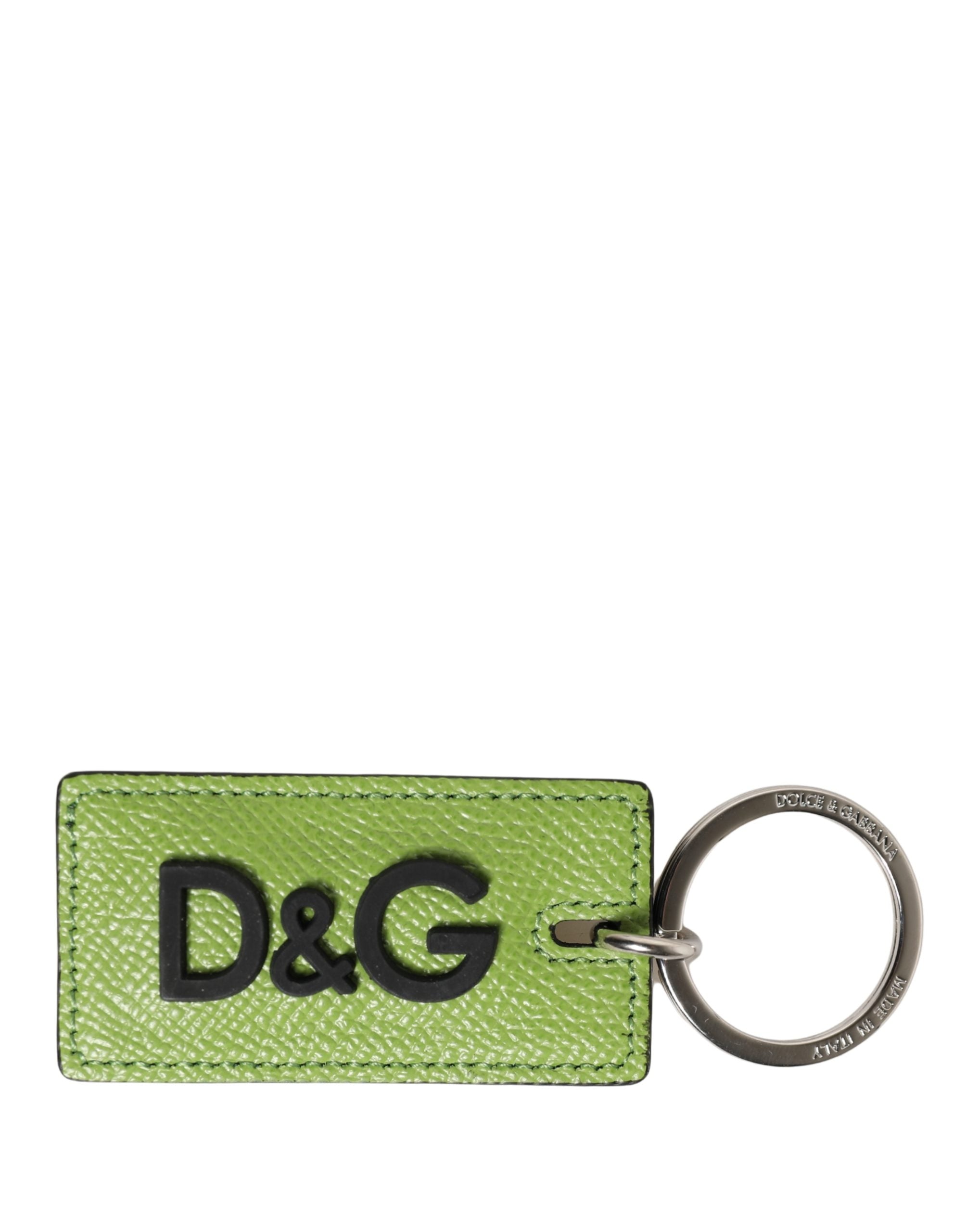 Green Calf Leather DG Logo Metal Ring Keyring Keychain
