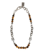 Silver Tone Brass Chain Beaded Gem DG Logo Bracelet