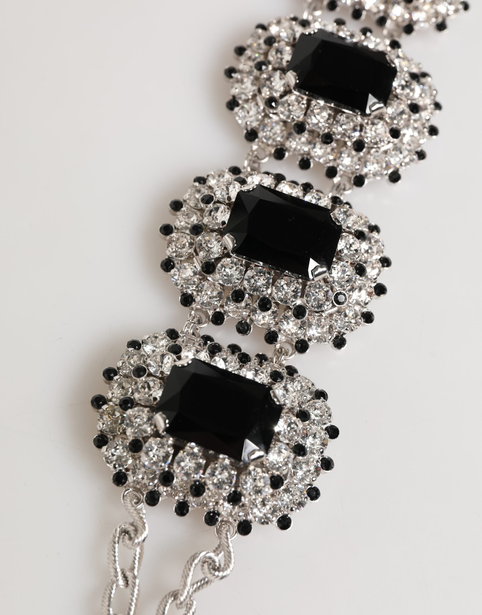 Silver Tone Brass Chain Crystal Embellished Bracelet