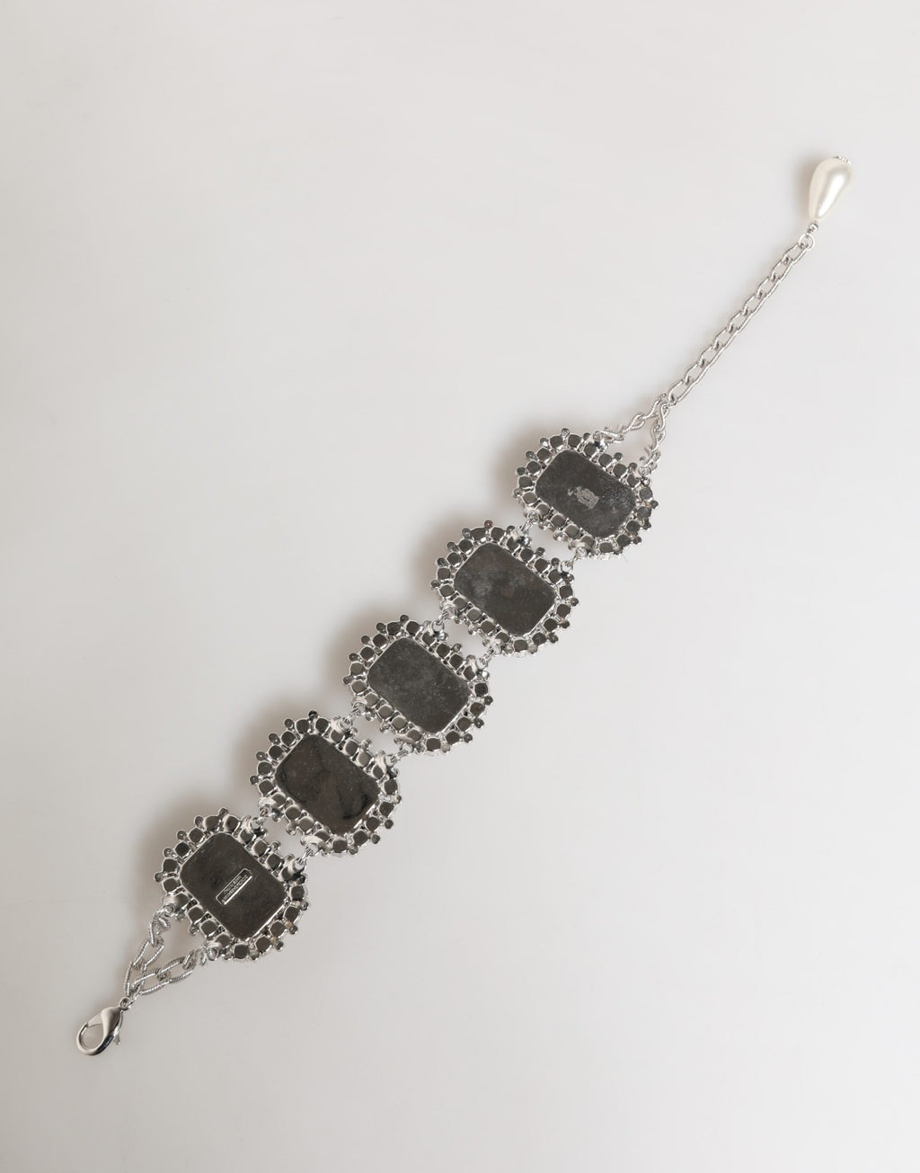 Silver Tone Brass Chain Crystal Embellished Bracelet