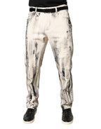 White Distressed Paint Print LooseDenim Jeans