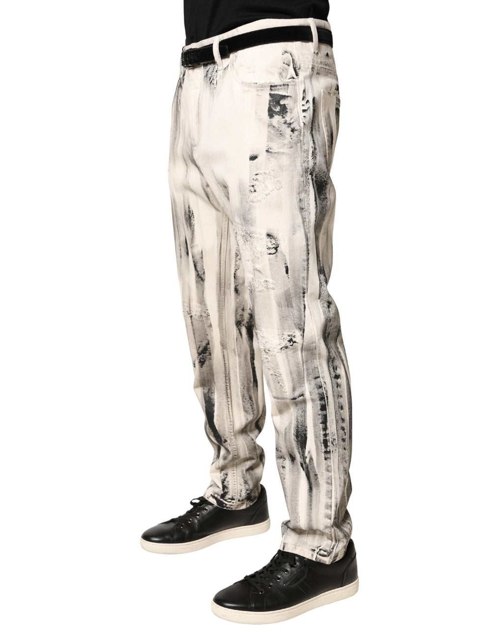 White Distressed Paint Print LooseDenim Jeans