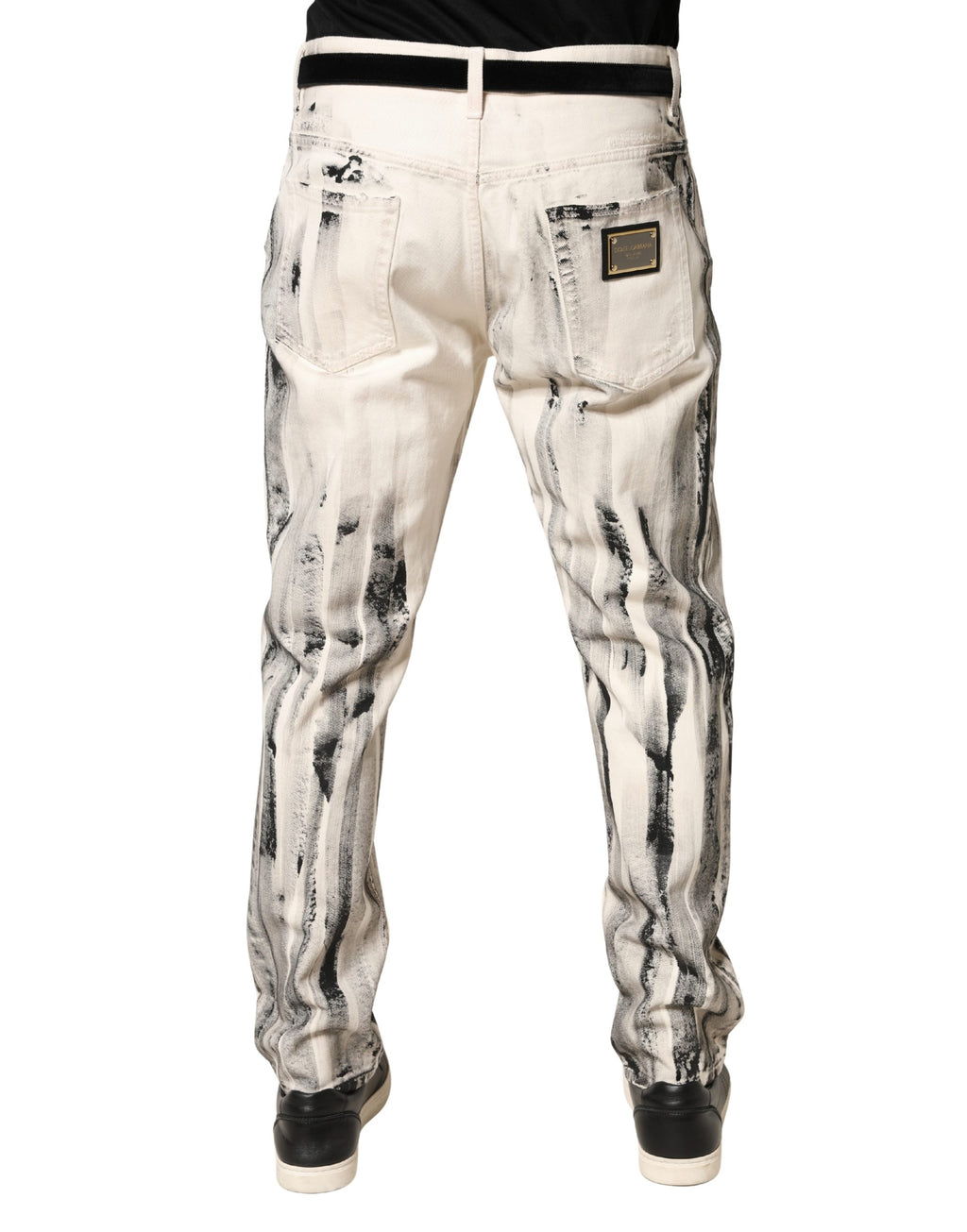 White Distressed Paint Print LooseDenim Jeans