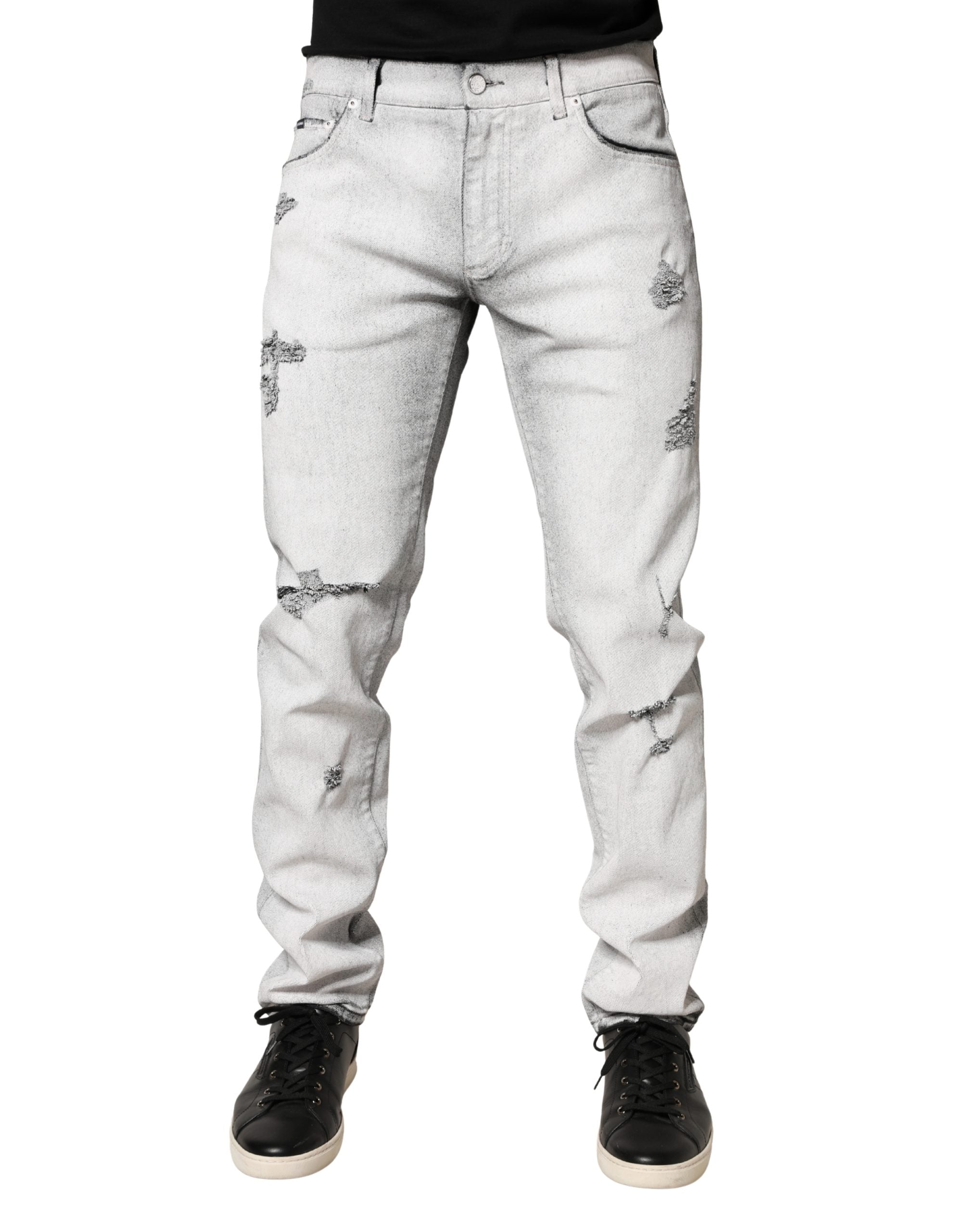 Light Gray Distressed Skinny Men Denim Jeans