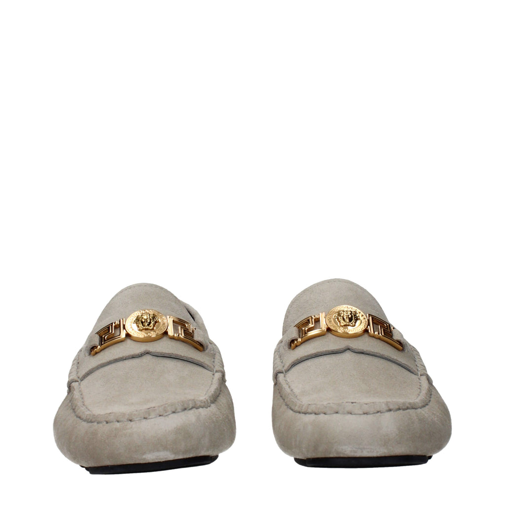 Gray Leather Slip-On Loafers