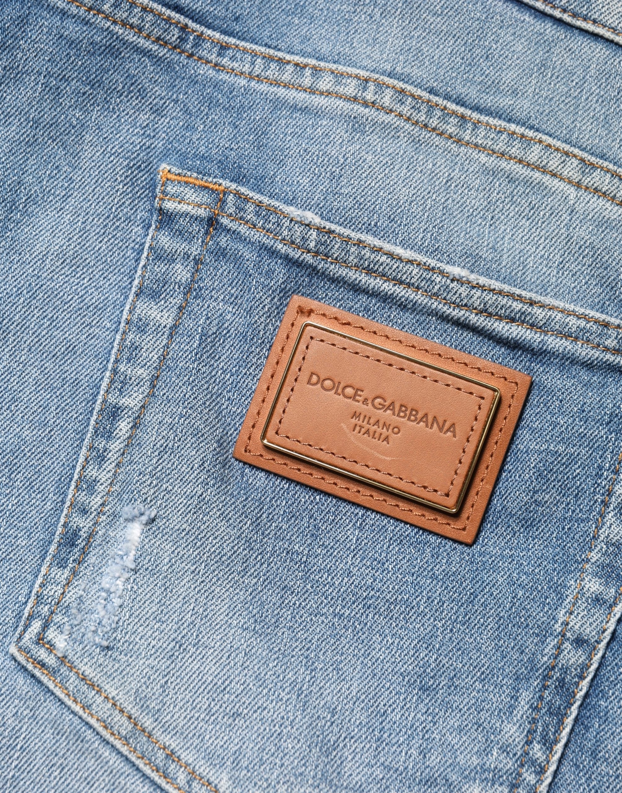 Blue Tattered Slim Fit Men Cotton Denim Jeans