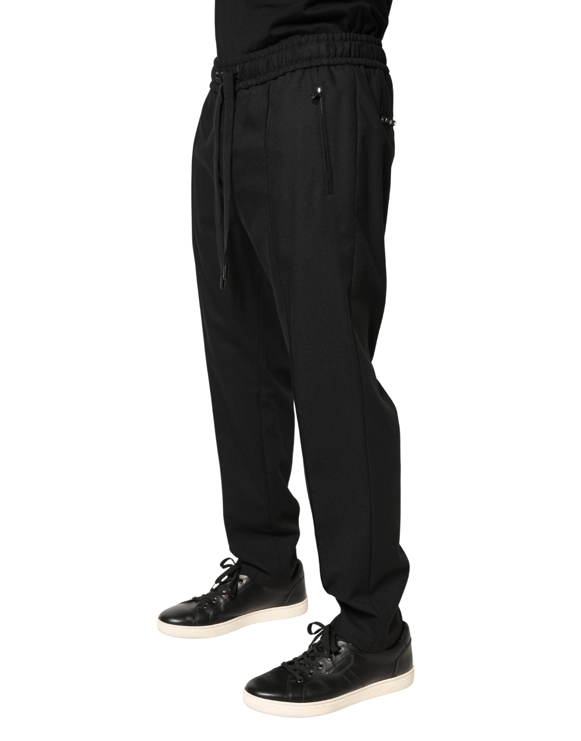 Black Wool Skinny Jogger Trouser Pants