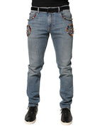 Blue Embellished Loose Cotton Men Denim Jeans