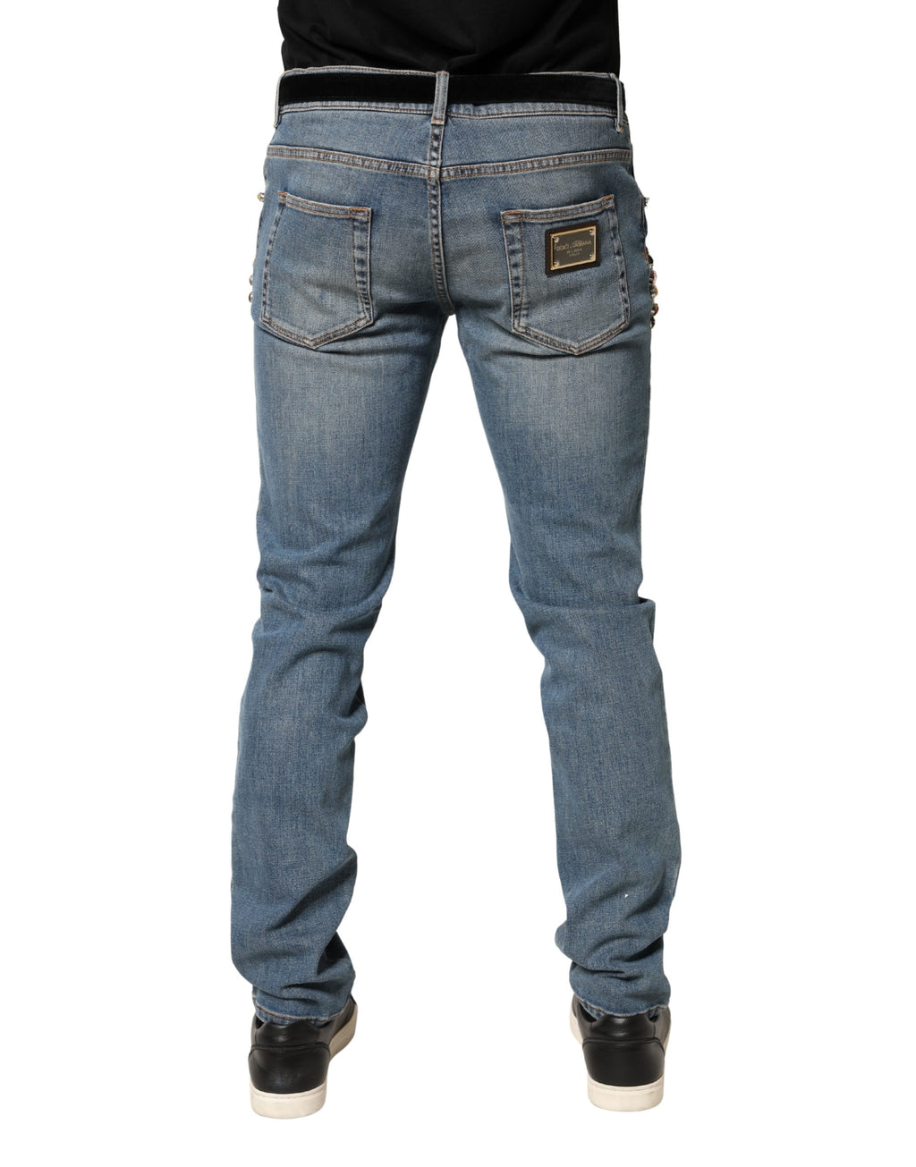 Blue Embellished Loose Cotton Men Denim Jeans