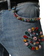 Blue Embellished Loose Cotton Men Denim Jeans