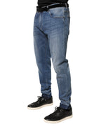 Blue Tattered Skinny Cotton Denim Jeans