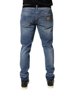 Blue Tattered Skinny Cotton Denim Jeans