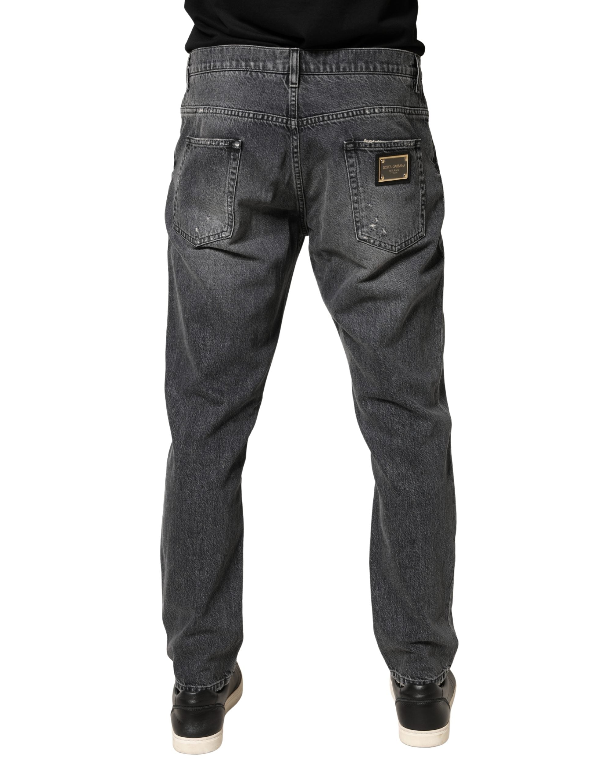 Dark Gray Tattered Cotton Loose Denim Jeans