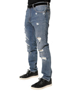 Blue Tattered Slim Fit Cotton Denim Jeans