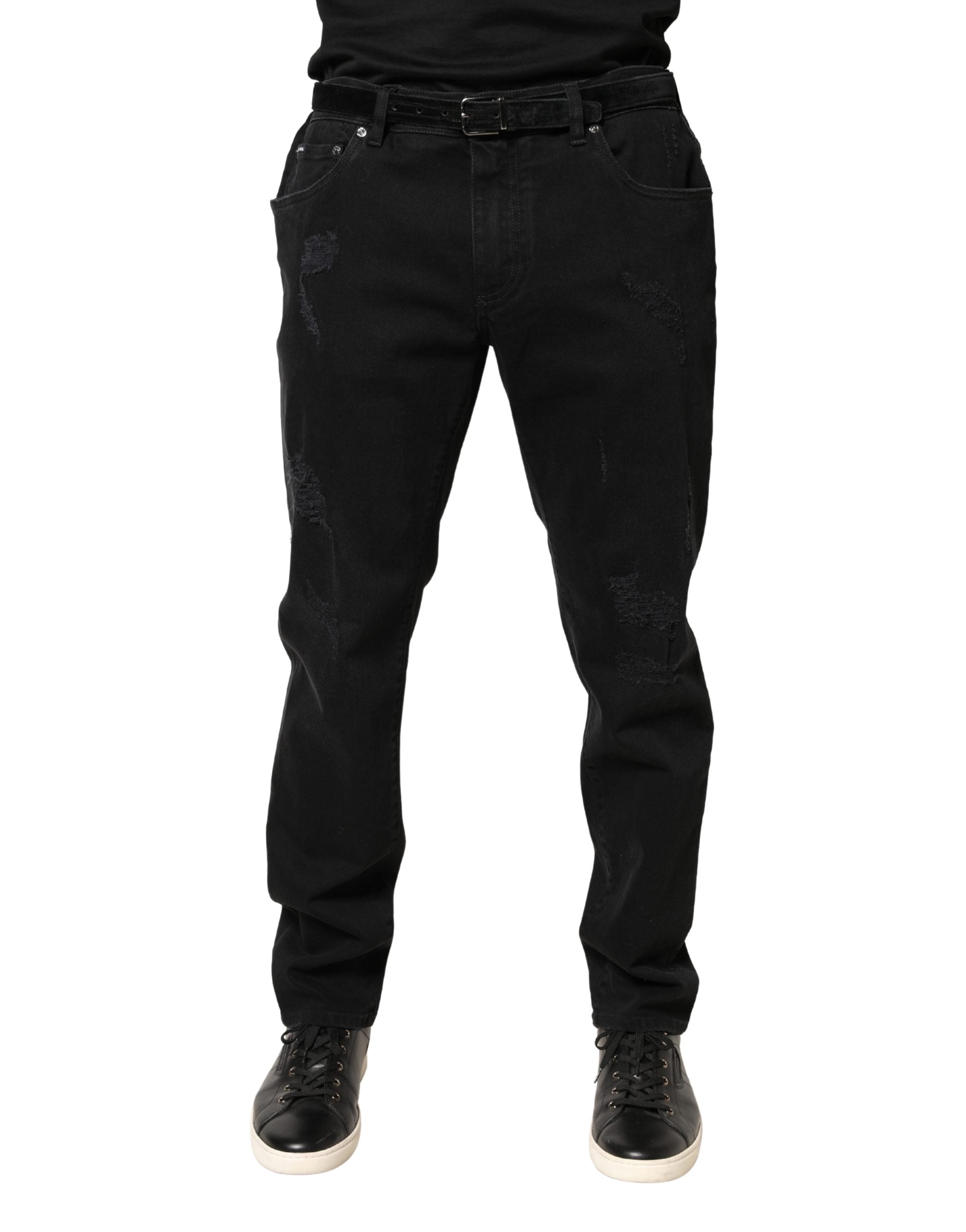Black Tattered Skinny Cotton Denim Jeans