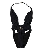 Black DG Nylon One-Piece Swimsuit Swimwear