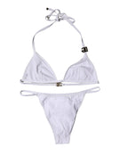 White Logo Swimsuit 2 Piece Top Bottom Swimwear