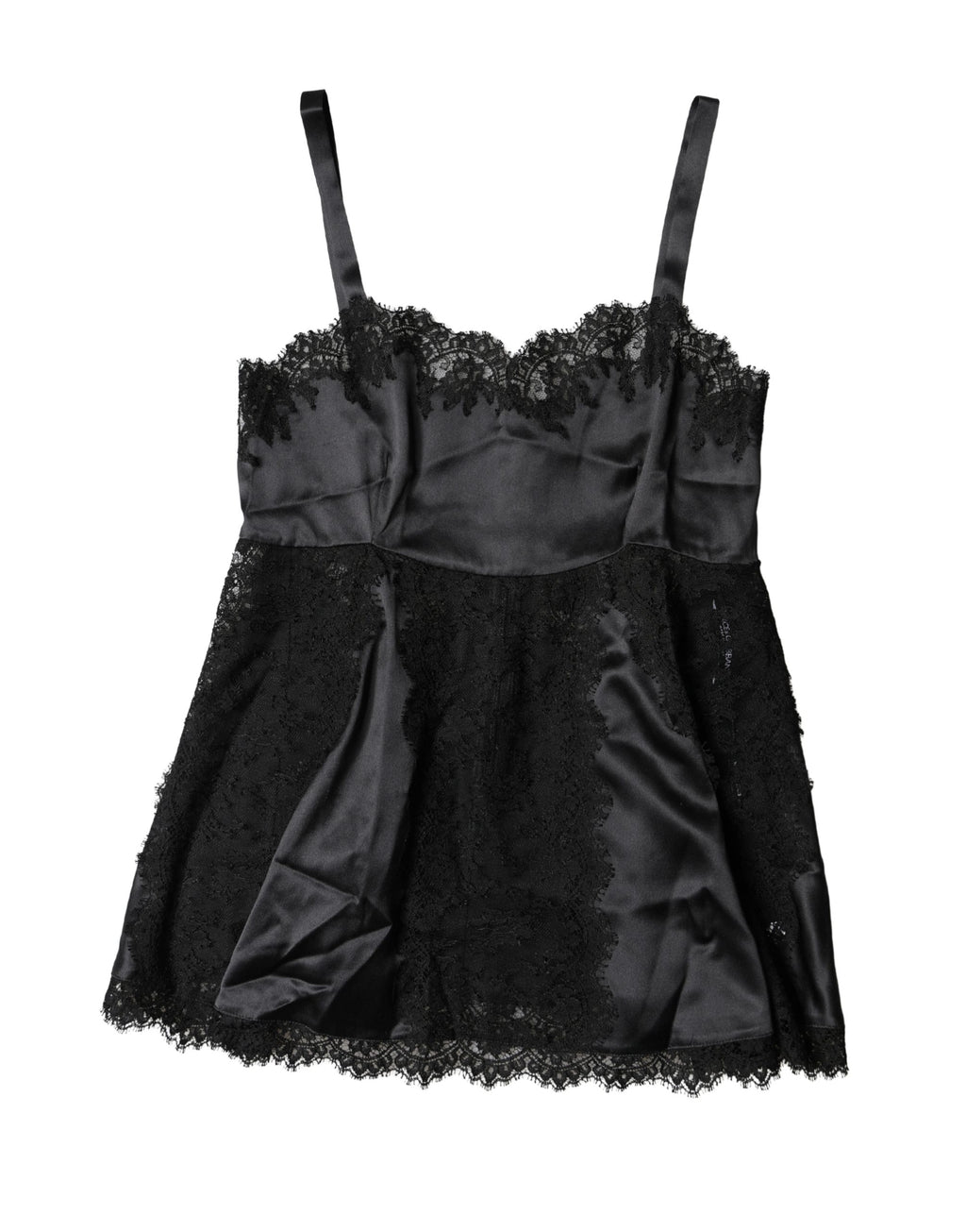 Black Silk Lace Trim Lingerie Top Underwear