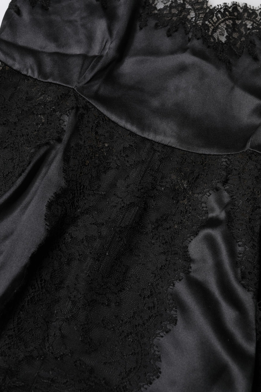 Black Silk Lace Trim Lingerie Top Underwear