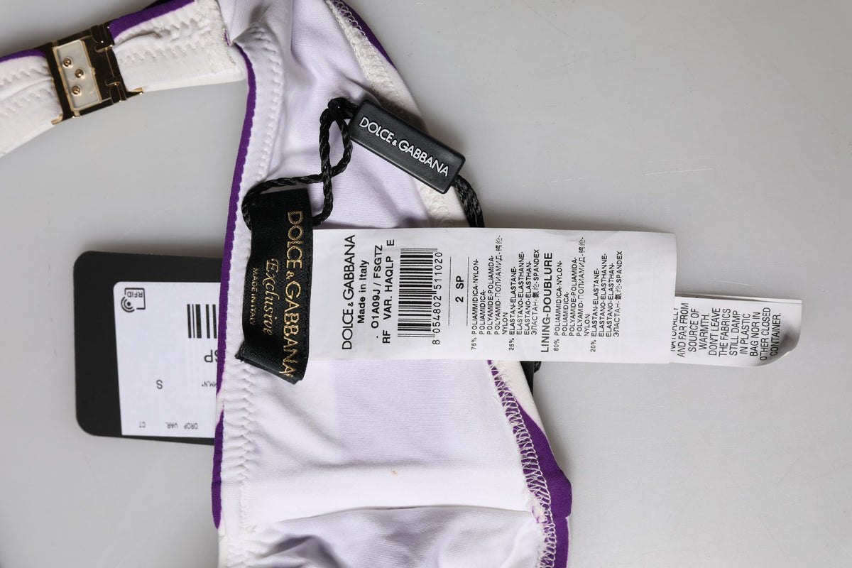 Purple White Stripes Nylon Bandeau Swimwear