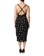 Black Polka Dotted Viscose Sheath Dress