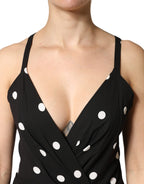 Black Polka Dotted Viscose Sheath Dress