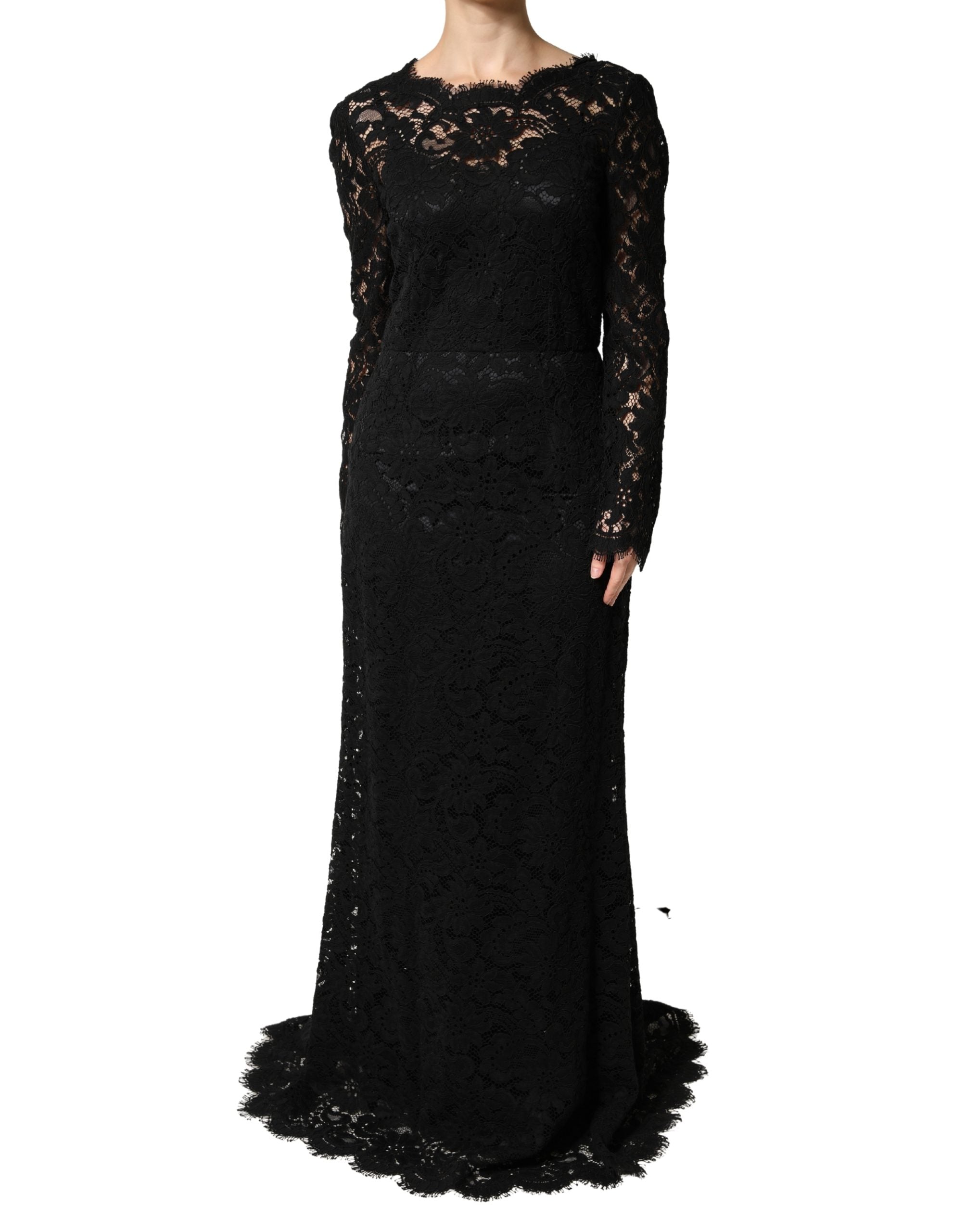 Black Lace Long Sleeves Cotton Maxi Dress
