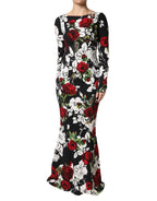 Black Floral Viscose Bodycon Long Gown Dress