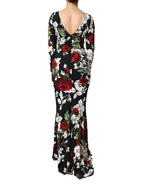 Black Floral Viscose Bodycon Long Gown Dress