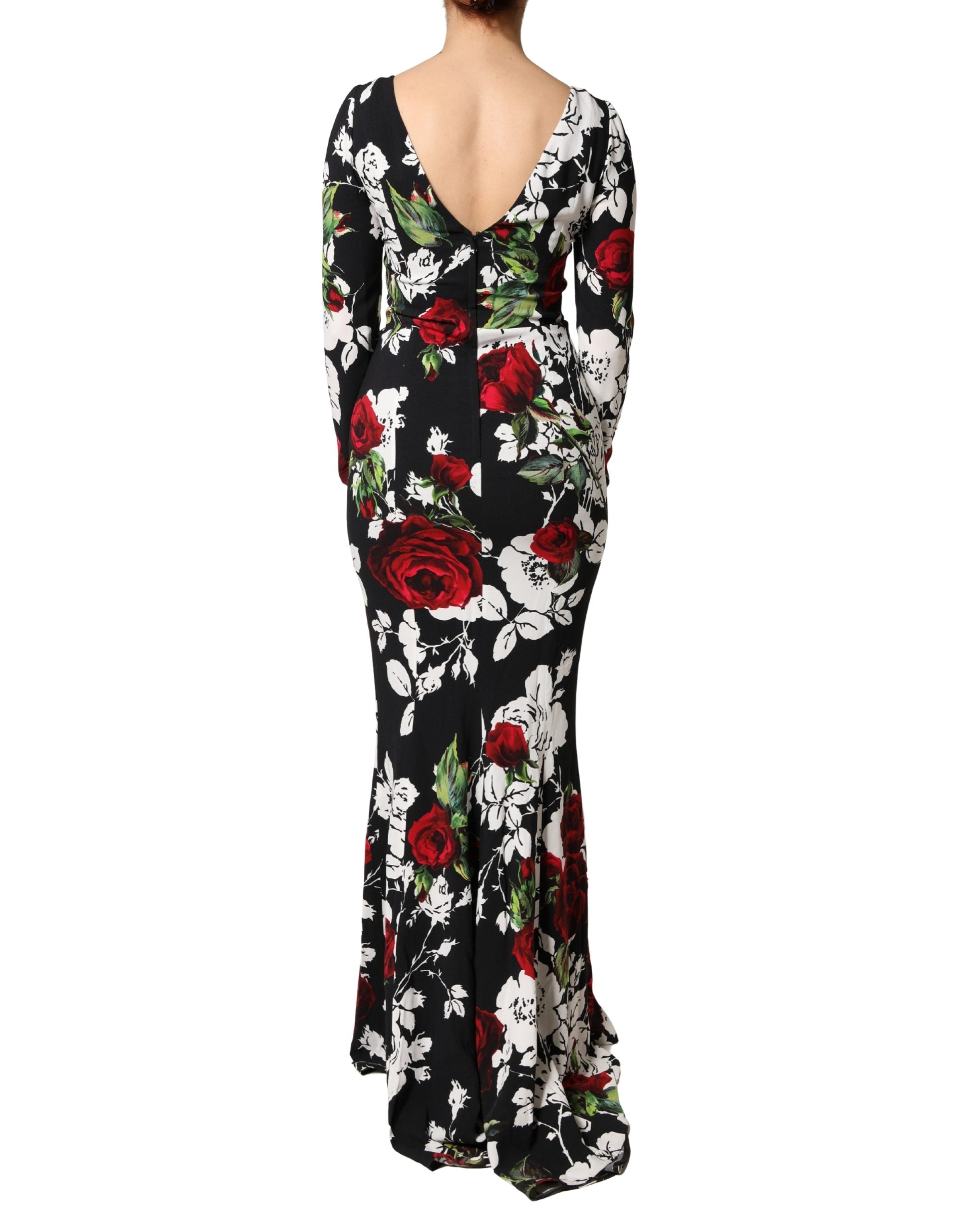 Black Floral Viscose Bodycon Long Gown Dress