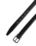 Men Black Classic Leather Metal Buckle Belt