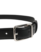 Men Black Classic Leather Metal Buckle Belt