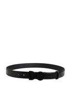 Men Black Exotic Leather Logo Buckle Belt