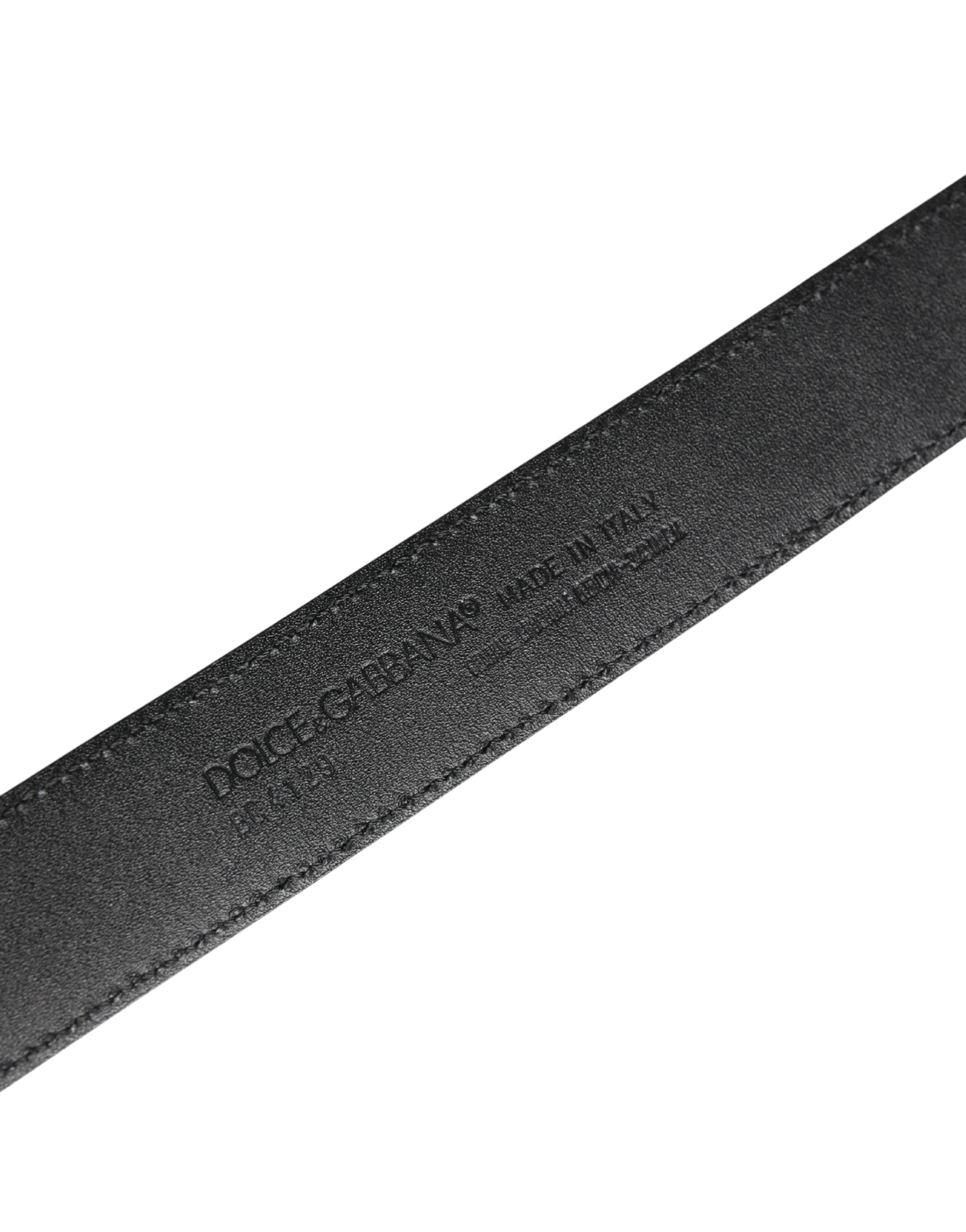 Men Black Exotic Leather Logo Buckle Belt